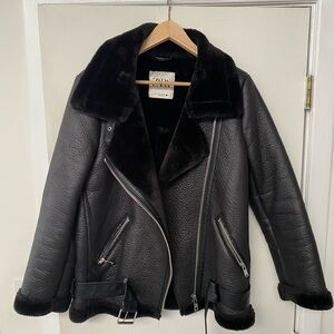 Zara Black Textured Leather Jacket